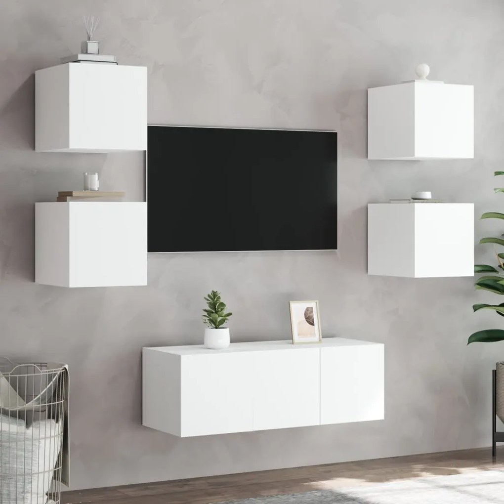 vidaXL Έπιπλα Τοίχου Τηλεόρασης 6 τεμ LED Λευκά από Επεξεργασμένο Ξύλο