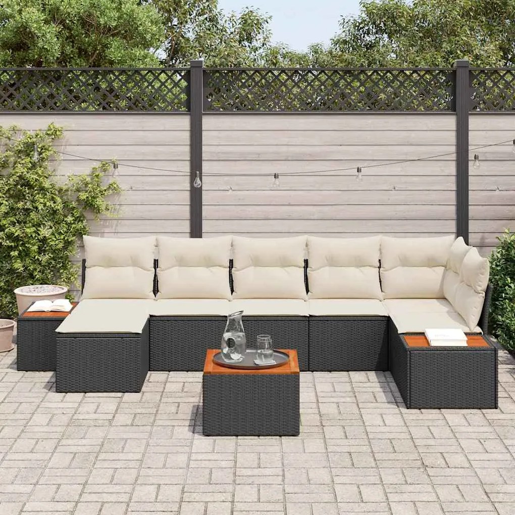 vidaXL Σετ Καναπέ Κήπου με μαξιλάρι 8 pcs Μαύρο Πολυ ράταν