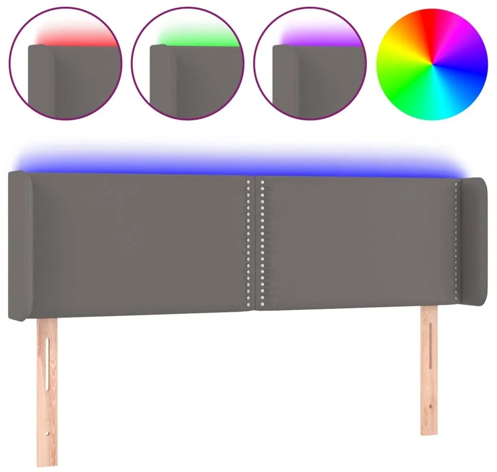 vidaXL Κεφαλάρι Κρεβατιού LED Γκρι 147x16x78/88εκ. από Συνθετικό Δέρμα