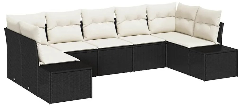 vidaXL Σετ Καναπέ Κήπου με μαξιλάρι 7 pcs Μαύρο Πολυ ράταν