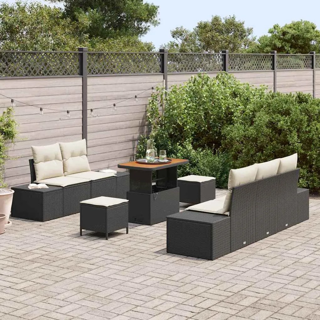 vidaXL Σετ Καναπέ Κήπου με μαξιλάρι 8 pcs Μαύρο Πολυ ράταν