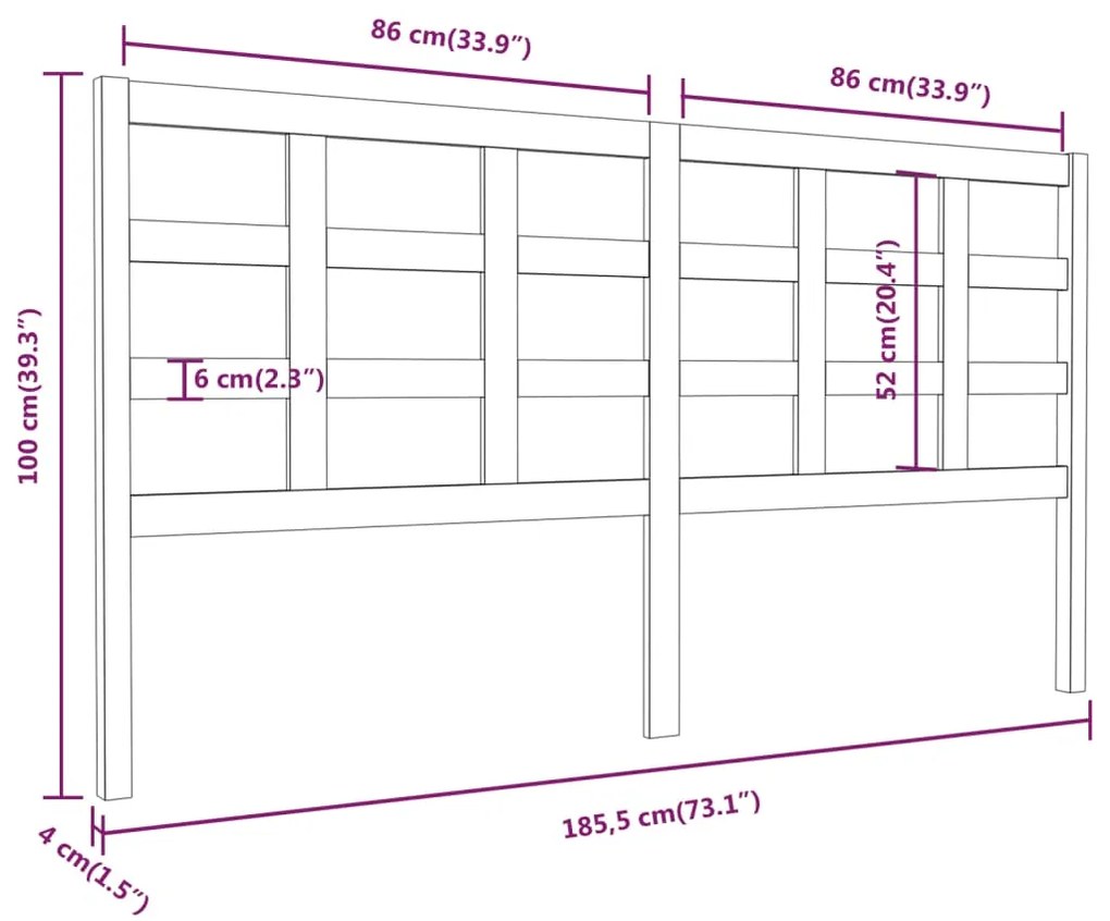 vidaXL Κεφαλάρι Κρεβατιού Μελί 185,5 x 4 x 100 εκ. Μασίφ Ξύλο Πεύκου