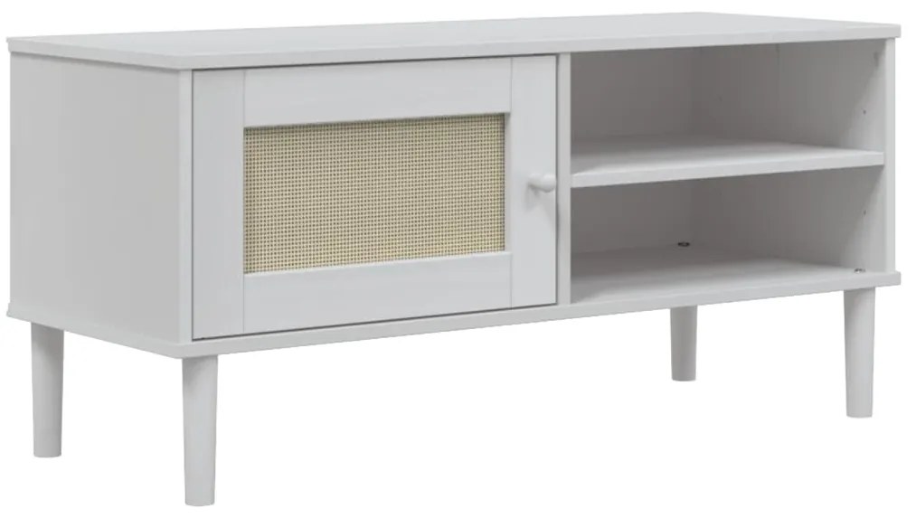 vidaXL Έπιπλο Τηλεόρασης SENJA Λευκό / Ρατάν 106x40x49 εκ. Μασίφ Πεύκο