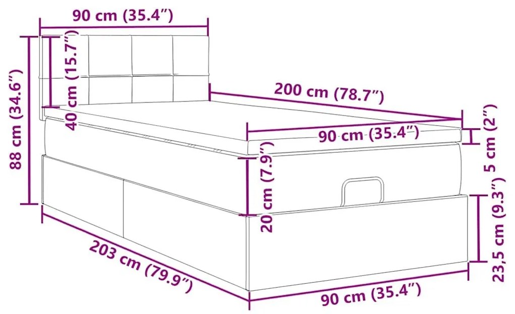 Οθωμανικό κρεβάτι με στρώμα σκούρο καφέ 90x200cm ύφασμα - Καφέ