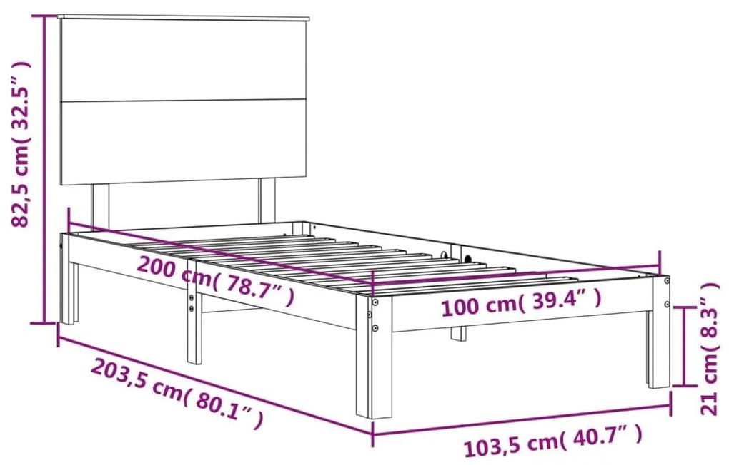 Σκελετός Κρεβατιού Χωρίς Στρώμα 100x200 εκ. Μασίφ Πεύκο - Καφέ