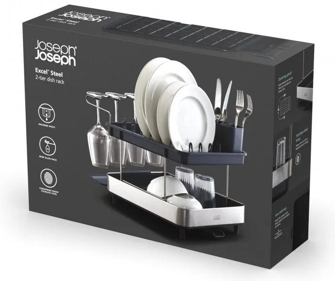 Στεγνωτήριο πιάτων Joseph Joseph 851647, 2 επιπέδων, Φινίρισμα χωρίς γρατσουνιές, Ανοξείδωτο ατσάλι, Γκρι