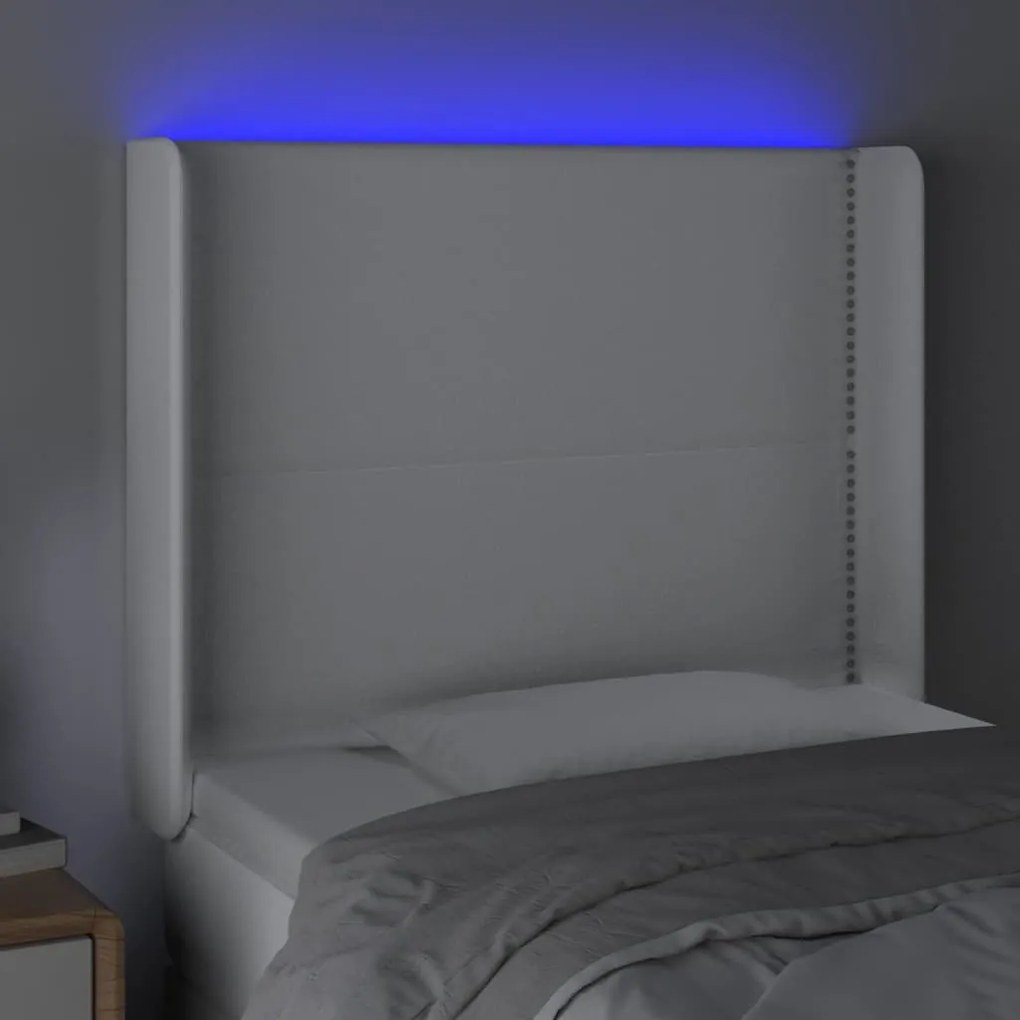 vidaXL Κεφαλάρι Κρεβατιού LED Λευκό 83x16x118/128 εκ.Συνθετ. Δέρμα