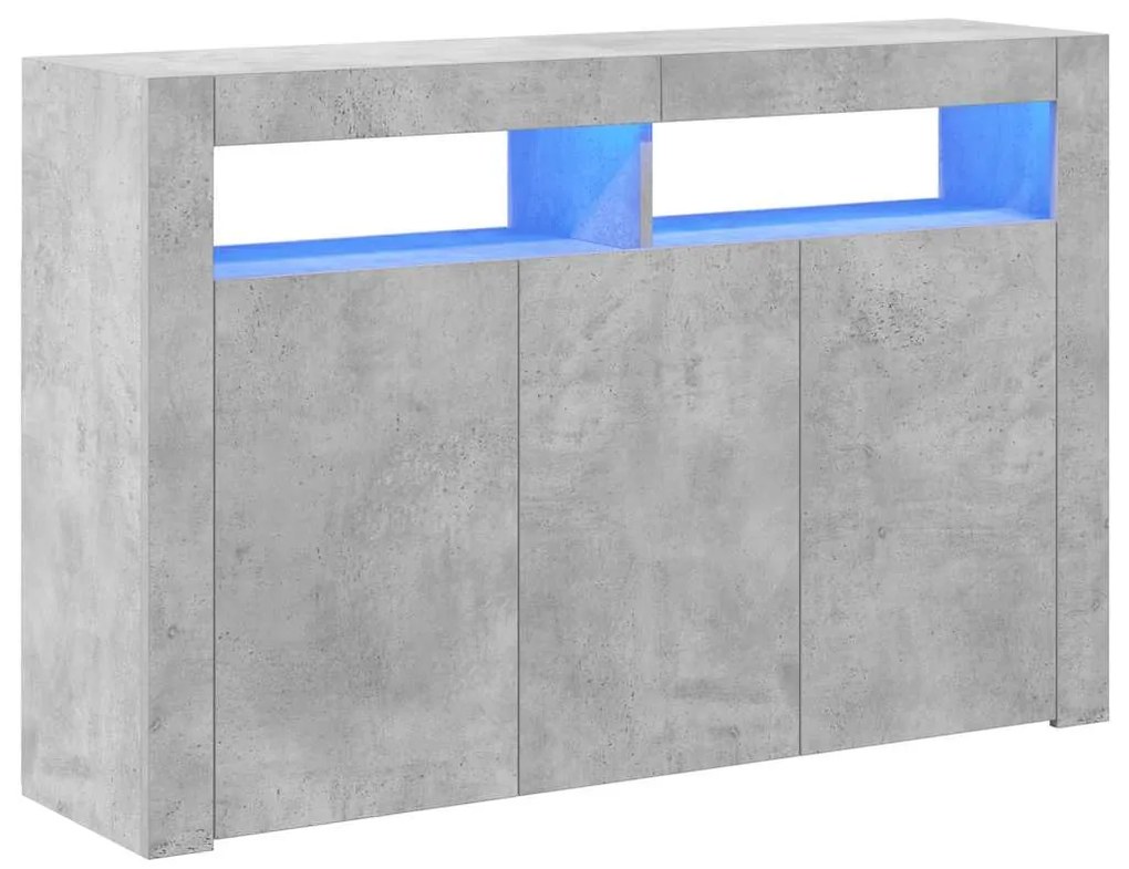 vidaXL Μπουφές με LED Γκρι Σκυροδέματος 115,5x30x75 εκ.