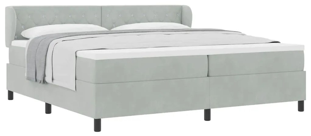 vidaXL Κρεβάτι με ελατήρια με στρώμα Ανοιχτό γκρι 200 x 200 cm Βελούδο