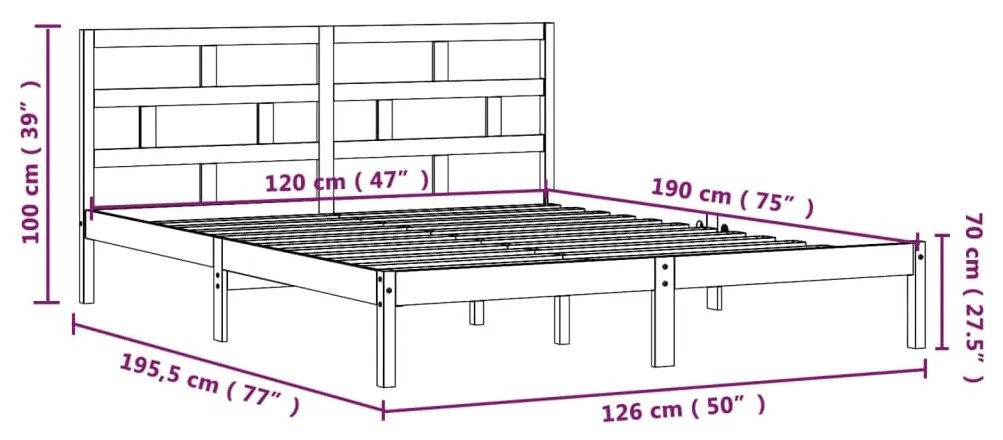 ΠΛΑΙΣΙΟ ΚΡΕΒΑΤΙΟΥ 120 X 190 ΕΚ. ΑΠΟ ΜΑΣΙΦ ΞΥΛΟ 4FT SMALL DOUBLE 3101188