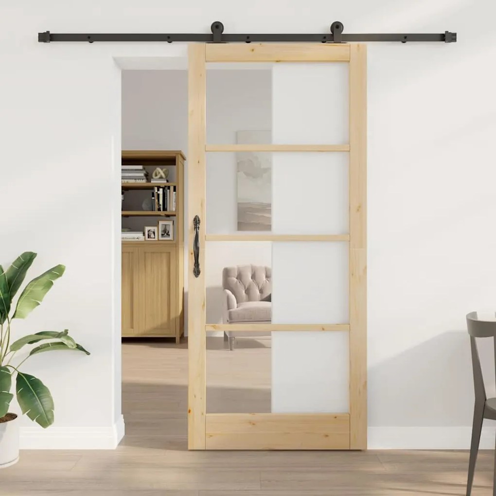 vidaXL Συρόμενη Πόρτα ORKDAL Καφέ 93 x 211 εκ. Ξύλο και μέταλλο