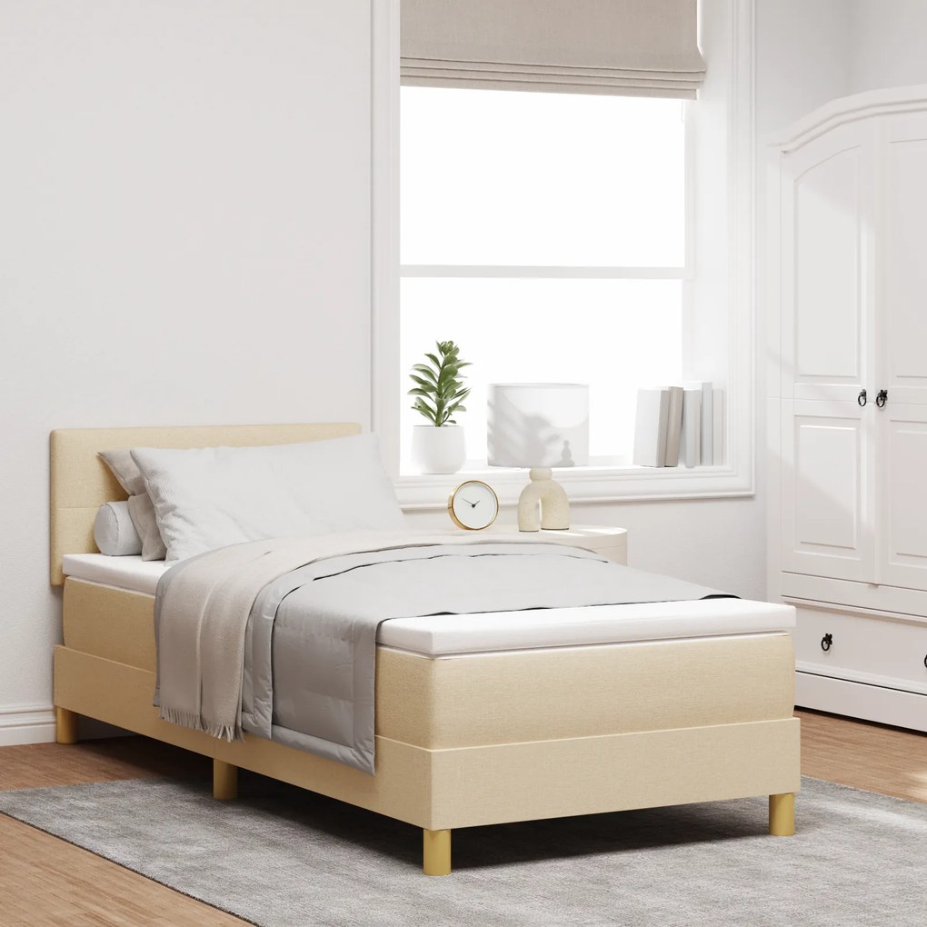 vidaXL Κρεβάτι Box Spring με Στρώμα & LED Κρεμ 100x200 cm Υφάσματος