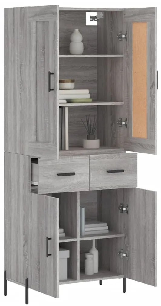 vidaXL Ντουλάπι Γκρι Sonoma 69,5 x 34 x 180 εκ. Επεξεργασμένο Ξύλο