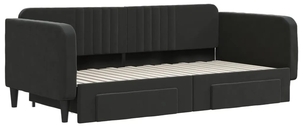vidaXL Καναπές Κρεβάτι Συρόμενος Μαύρο 90x190 εκ. Βελούδο &amp; Συρτάρια
