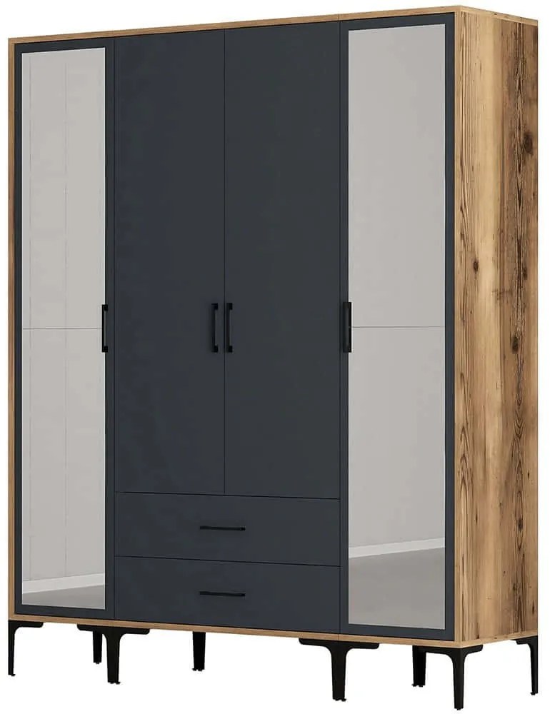 Ντουλάπα Τετράφυλλη Kumsal 845HCT5474 160x47,5x201,4cm Walnut-Anthracite Τετράφυλλη