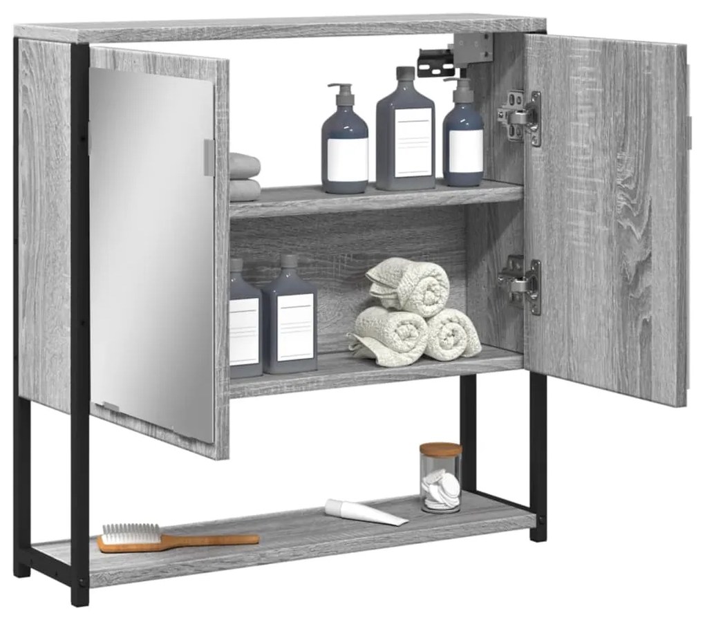vidaXL Καθρέφτης Μπάνιου Ντουλάπι Γκρι Sonoma 60x16x60 εκ Επεξ. Ξύλο