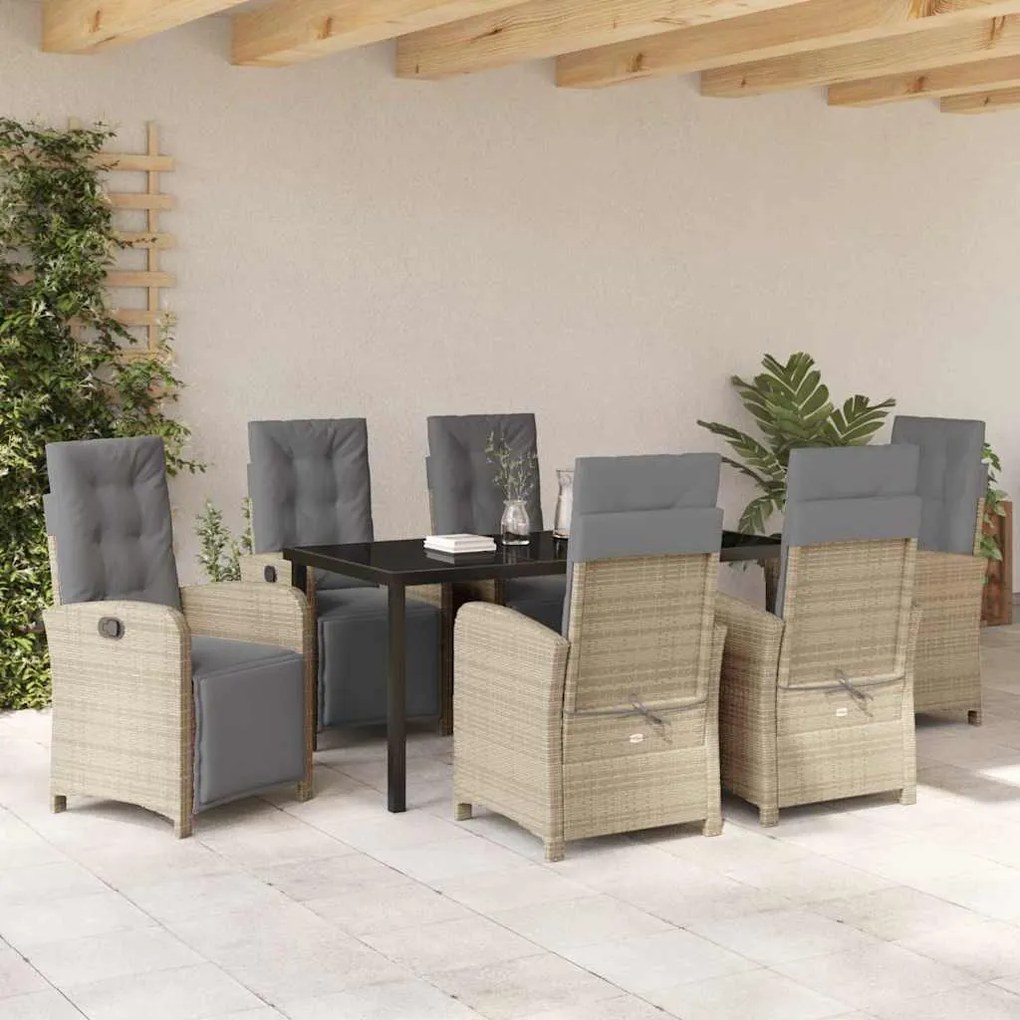 vidaXL Σέτ φαγητού για κήπο 7 pcs Μπεζ συνθετικό ρατάν
