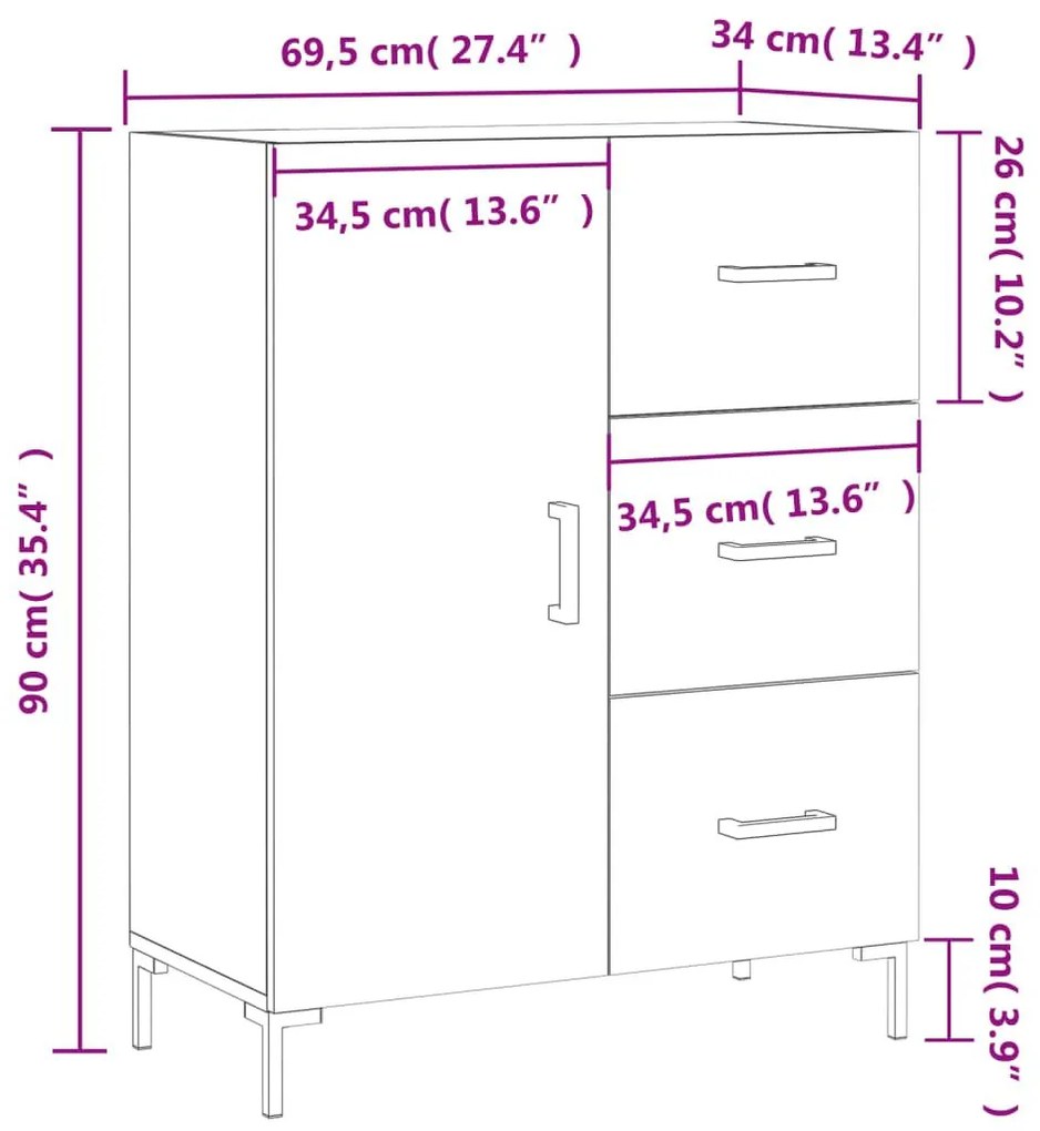 Ντουλάπι Γκρι Sonoma 69,5 x 34 x 90 εκ. από Επεξεργασμένο Ξύλο - Γκρι