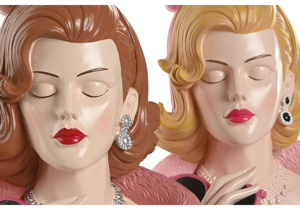 Διακοσμητική Φιγούρα Home ESPRIT Κίτρινο Καφέ Ροζ Γυναίκα 21,5 X 17,5 X 29 CM (x2)