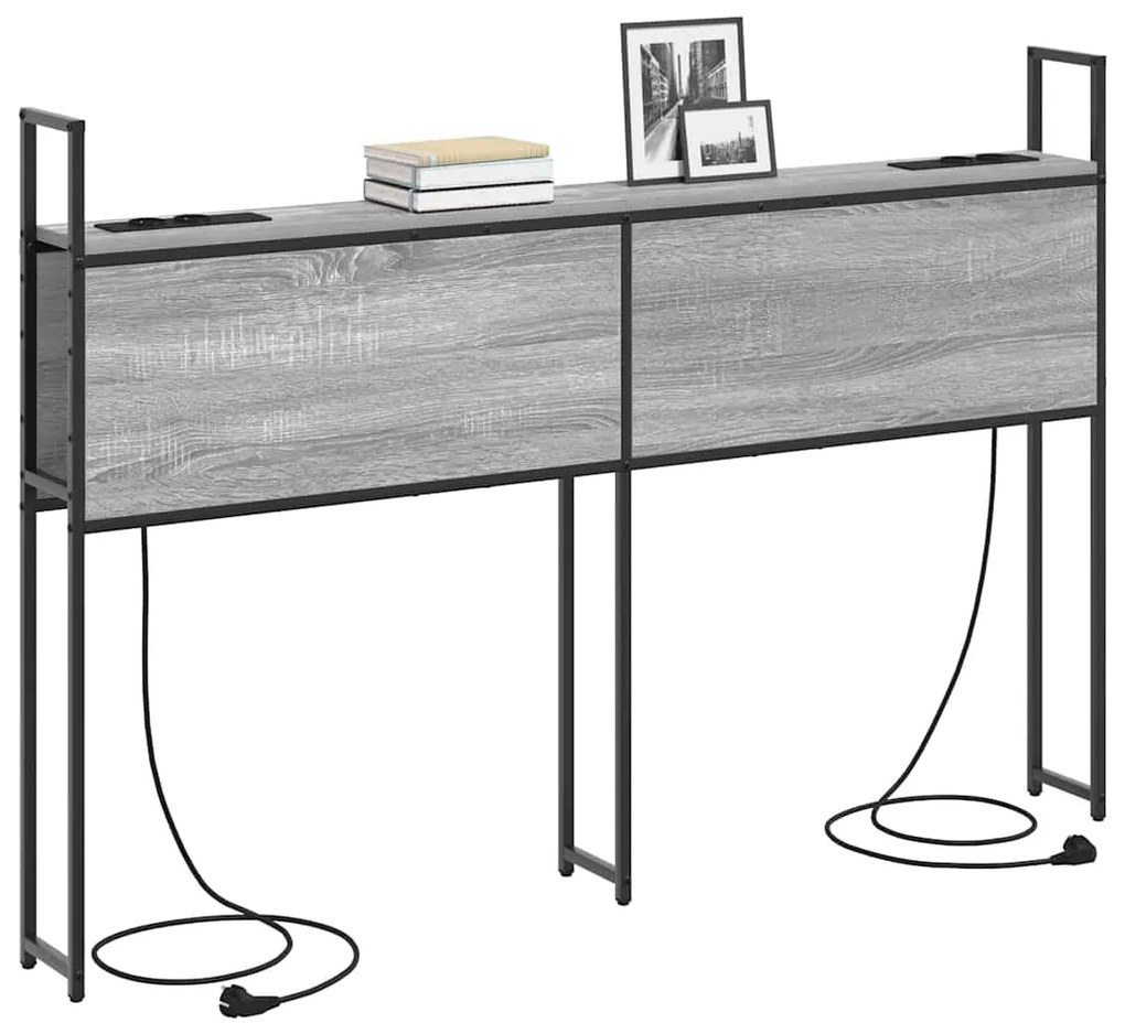 vidaXL Κεφαλάρι Αποθήκης με Σταθμό Φόρτισης με ράφι Γκρι sonoma 150 cm