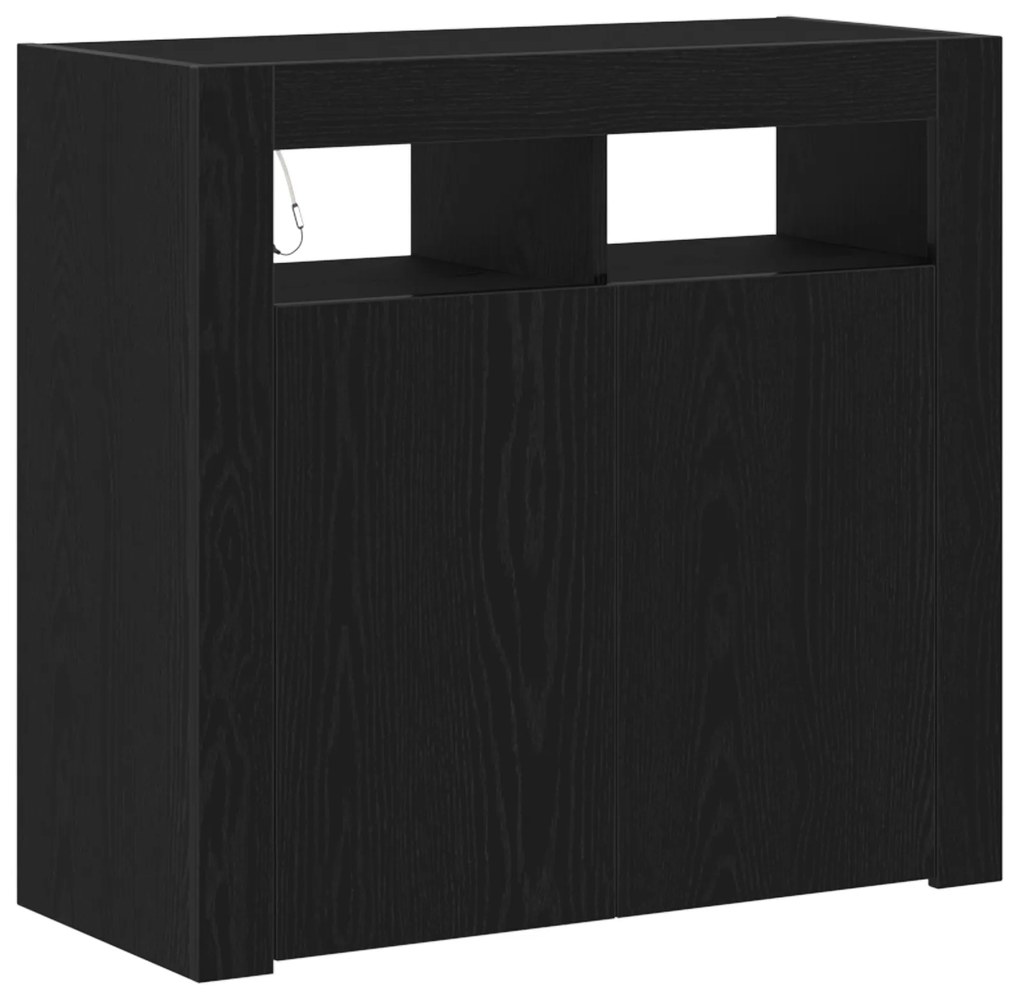 vidaXL Κονσόλα με LED Φώτα Μαύρο Δρυς 80x35x75 εκ από Ξύλο