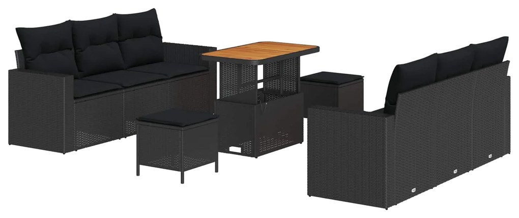 Σετ Καναπέ Κήπου με μαξιλάρι με αποθήκευση 9 pcs Μαύρο