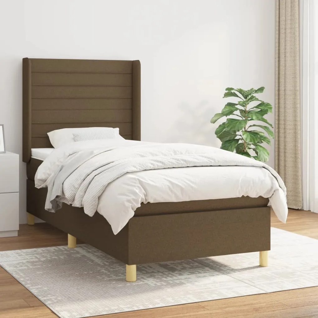 Κρεβάτι Boxspring με Στρώμα Σκούρο Καφέ 100x200 εκ. Υφασμάτινο