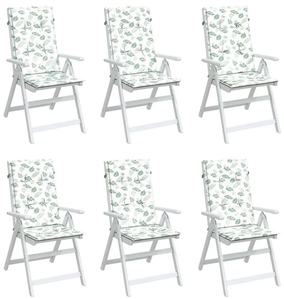 Μαξιλάρια Καρέκλας με Ψηλή Πλάτη 6 τεμ Σχέδιο Φύλλων Υφασμάτινα 120 x 50 x 3 εκ. - Πράσινο