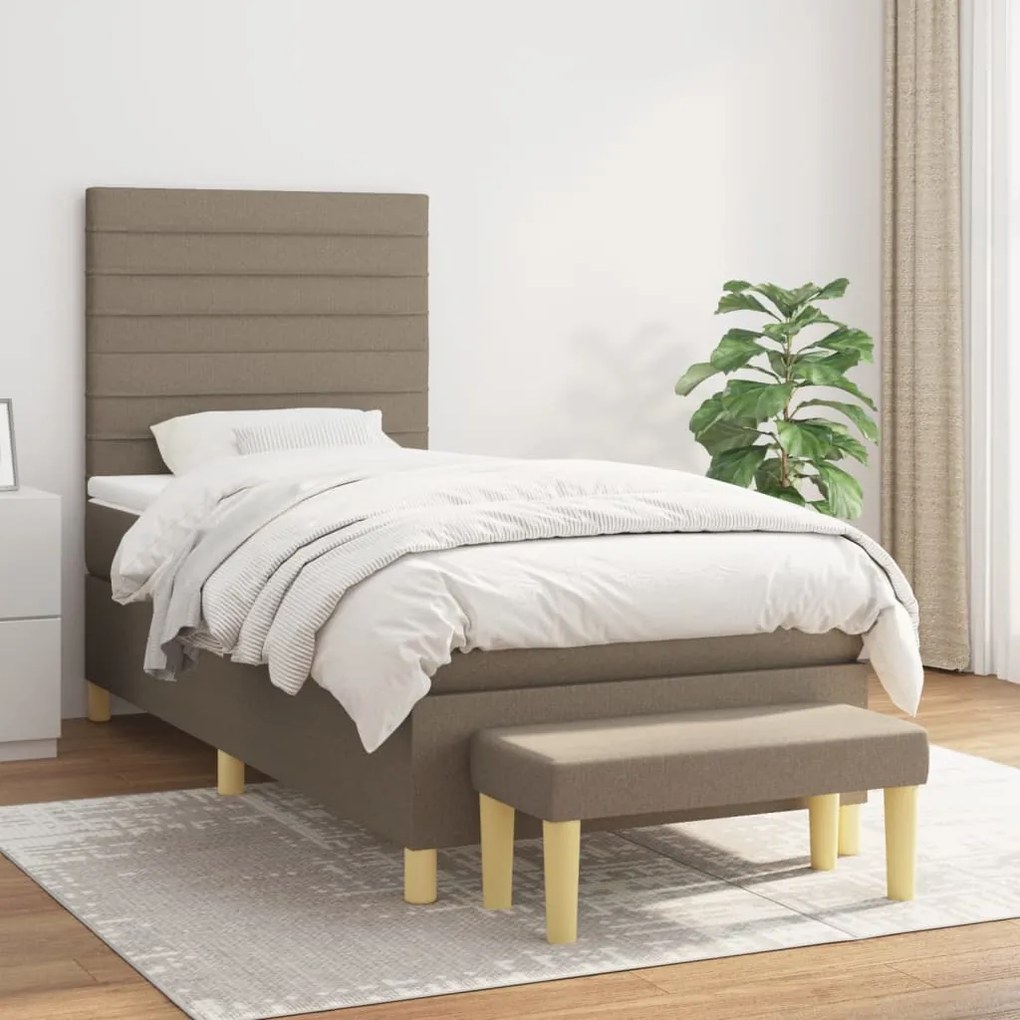 vidaXL Κρεβάτι Boxspring με Στρώμα Taupe 90x190 εκ.Υφασμάτινο