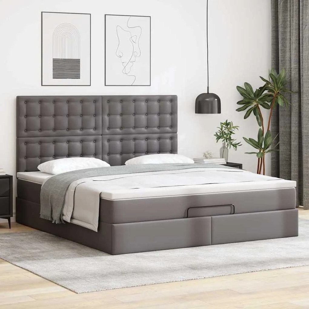 vidaXL Οθωμανικό κρεβάτι με στρώμα Γκρι 160x200cm Faux Leather