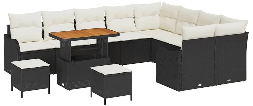 vidaXL Σετ Καναπέ Κήπου με μαξιλάρι 12 pcs Μαύρο συνθετικό ρατάν