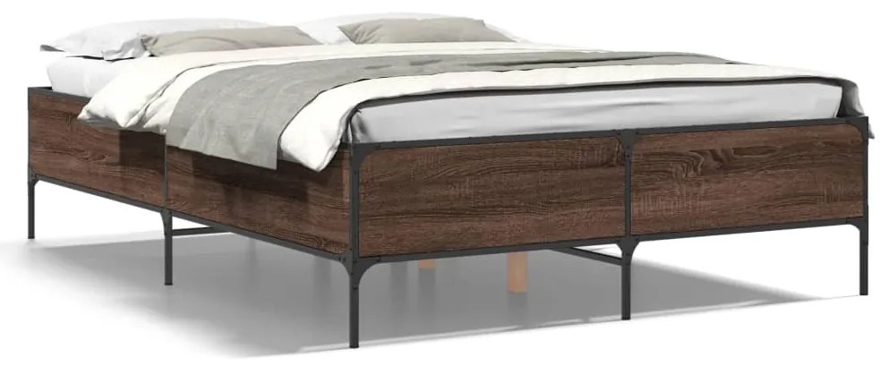 vidaXL Πλαίσιο Κρεβατιού Καφέ Δρυς 140x200 εκ. Επεξ. Ξύλο & Μέταλλο