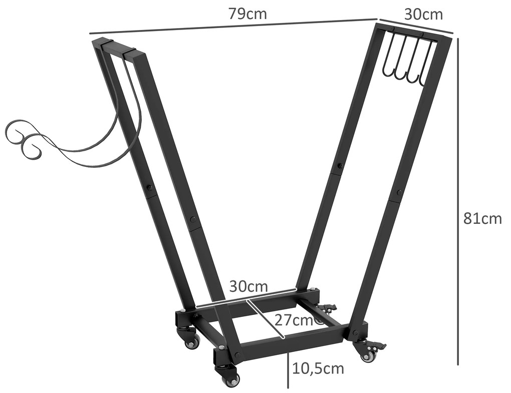 Outsunny Ράφι για καυσόξυλα, τραπεζοειδές σχέδιο, μεταλλικό με ηλεκτροστατική βαφή, κινητό με τροχούς, 79 x 30 x 81 cm, Μαύρο