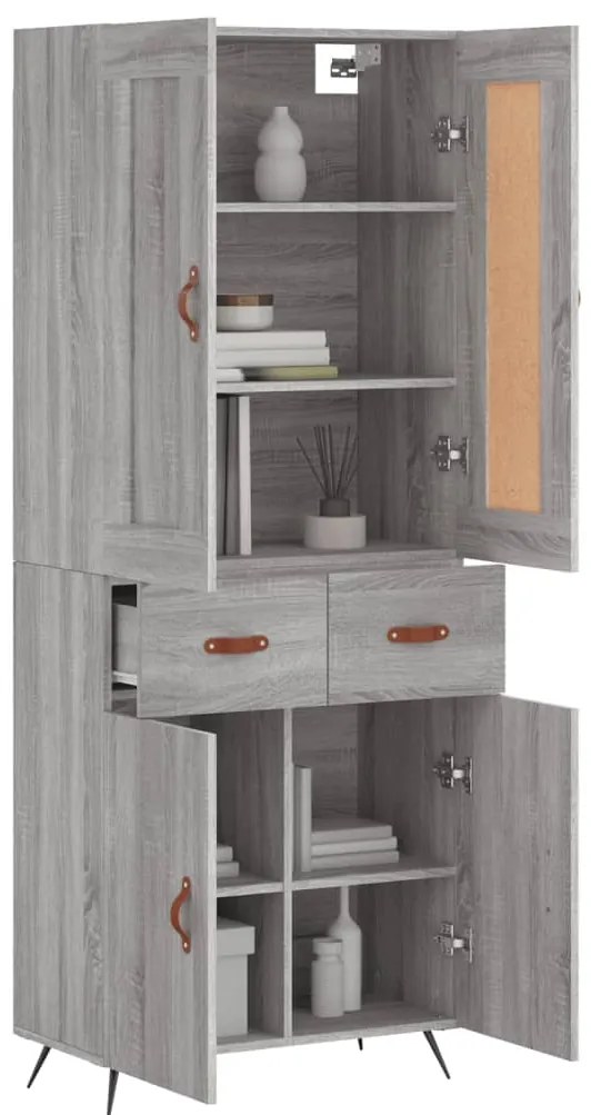 vidaXL Ντουλάπι Γκρι Sonoma 69,5 x 34 x 180 εκ. Επεξεργασμένο Ξύλο