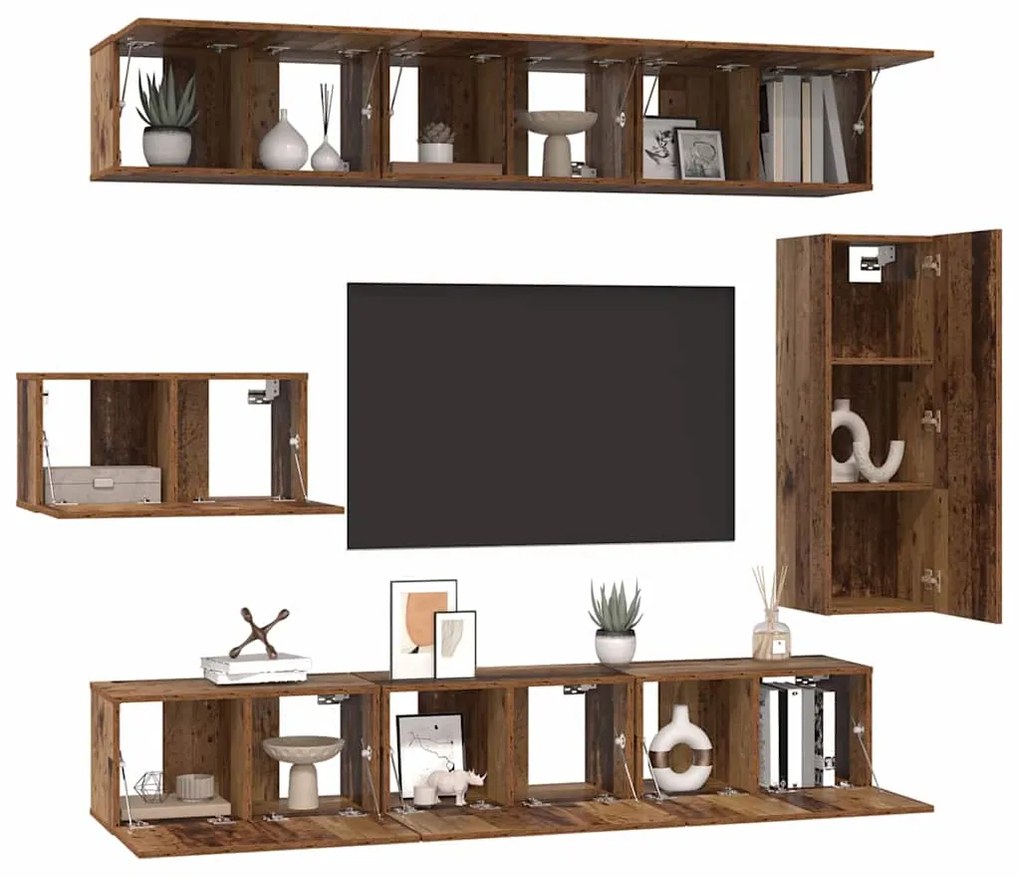 vidaXL Σετ επίπλου τηλεόρασης 8 pcs Παλαιό ξύλο 30.5 x 30 x 90 cm