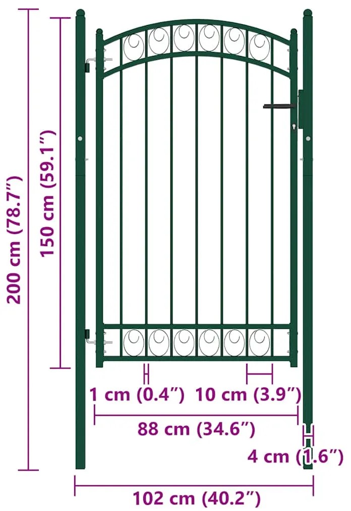 vidaXL Πόρτα Περίφραξης με Αψιδωτή Κορυφή Πράσινη 100x150 εκ. Ατσάλινη