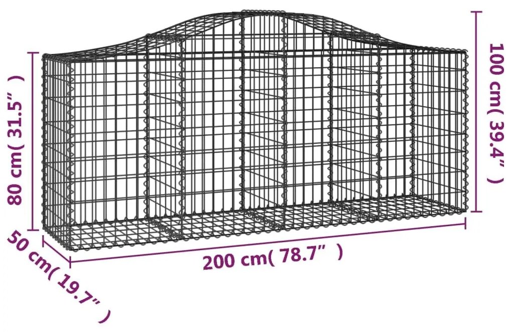 Συρματοκιβώτια Τοξωτά 30 τεμ. 200x50x80/100 εκ. Γαλβαν. Ατσάλι - Ασήμι