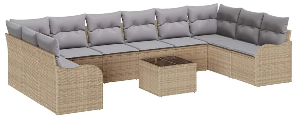 vidaXL Σετ Καναπέ Κήπου με μαξιλάρι 11 pcs Μπεζ Πολυ ράταν