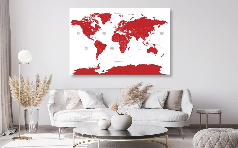Εικόνα στον παγκόσμιο χάρτη φελλού με μεμονωμένες πολιτείες με κόκκινο χρώμα - 90x60  color mix