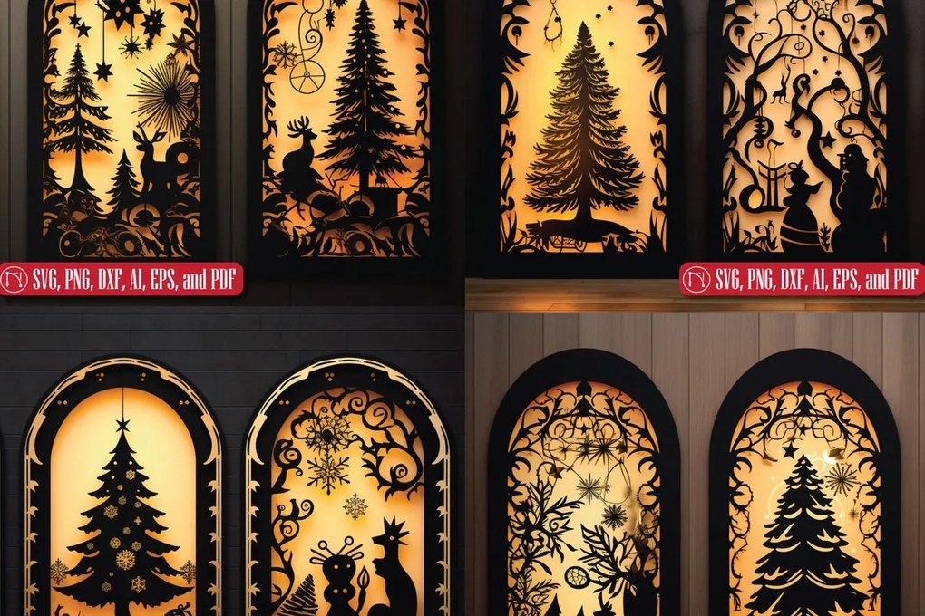 Σετ των 3 Intra απο ξύλο plywood 3mm-4mm πάχος - Πακέτο Χριστουγεννιάτικων Πόρτων Cricut  Δίασταση 6x6 cm INTRAFABR-81630578