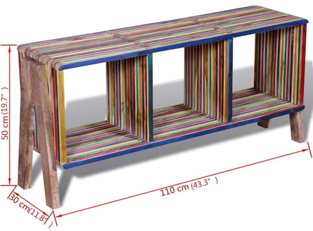Έπιπλο Τηλεόρασης με 3 Ράφια Στοιβαζόμενο Πολύχρωμο Ανακυκλωμένο Teak - Πολύχρωμο