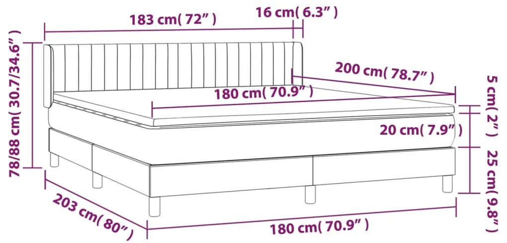 Κρεβάτι Boxspring με Στρώμα Μπλε 180x200 εκ. Υφασμάτινο 3129895