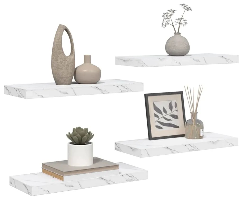 vidaXL Ράφι Τοίχου Επιτοίχιο 4 pcs Λευκό Μάρμαρο 50 x 23 x 4 εκ.