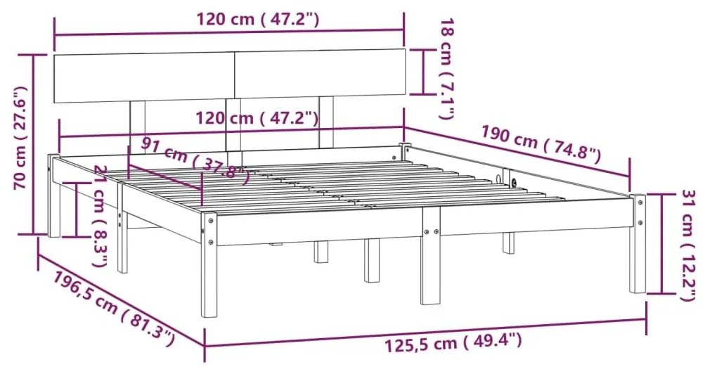 Πλαίσιο Κρεβατιού Λευκό 120x190 εκ. Μασίφ Ξύλο Small Double - Λευκό