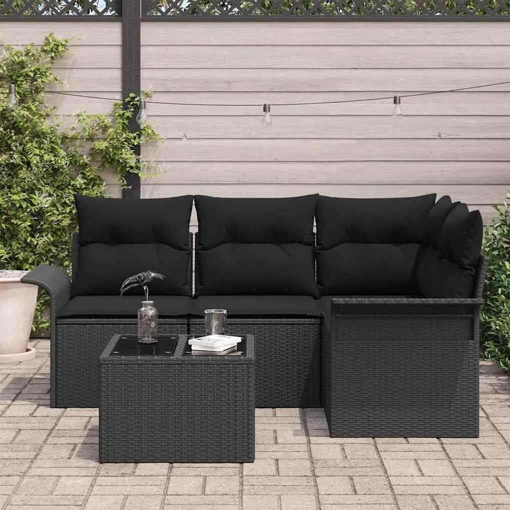 vidaXL Σετ Καναπέ Κήπου με μαξιλάρι 5 pcs Μαύρο Πολυ ράταν