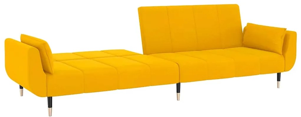vidaXL Καναπές Κρεβάτι Διθέσιος Κίτρινος Βελούδινος με 2 Μαξιλάρια