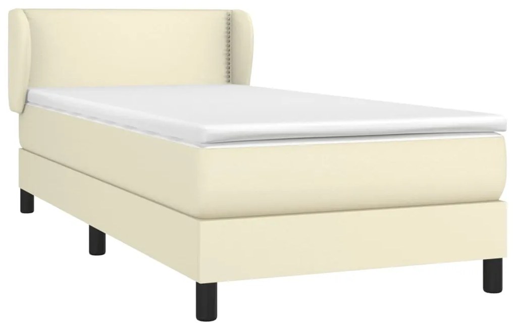 Κρεβάτι Boxspring με Στρώμα Κρεμ 100x200εκ. από Συνθετικό Δέρμα - Κρεμ