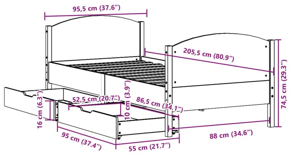 Σκελετός Κρεβ. Χωρίς Στρώμα Καφέ Κεριού 90x200 εκ Μασίφ Πεύκο - Καφέ