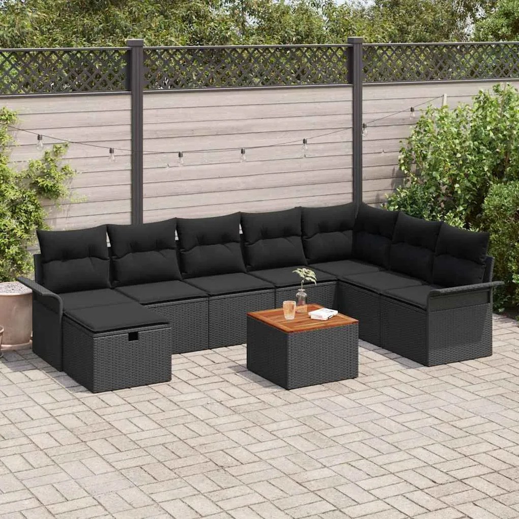 vidaXL Σετ Καναπέ Κήπου με μαξιλάρι 9 pcs Μαύρο Πολυ ράταν