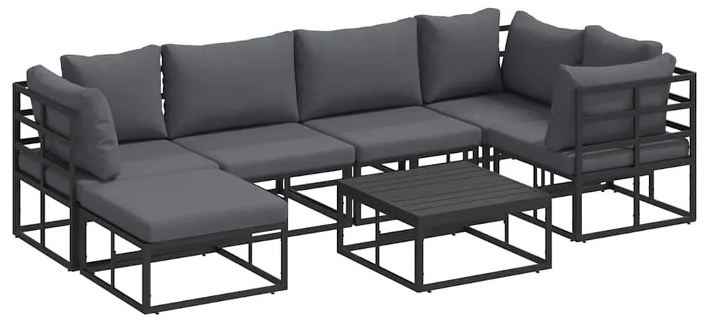 vidaXL Σετ Καναπέ Κήπου με μαξιλάρι 7 pcs Μαύρο Αλουμίνιο